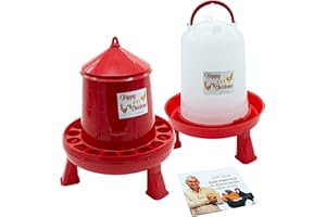 FINCA CASAREJO Pack Comedero y Bebedero con Patas para Gallinas - Comedero y Bebedero Happy Chickens 12 kg y 10L - Plástico Resistente - Incluye Guía Práctica de Alimentación de Gallinas