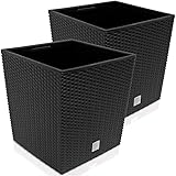 Deuba Blumentopf 2er Set Übertopf Rato Low 64 Liter Anthrazit für Innen- und Außenbereiche Innentopf mit 2 Handgriffen