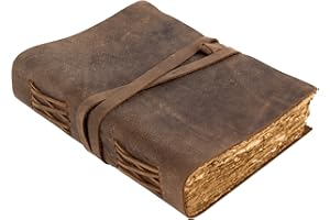 Moonster Journal Cuir Vintage, 240 Pages de Papier de Coton, Journal Intime en Cuir Vierge, Journal d'Art Antique Fait à la Main, Carnet de Notes de Style Ancien, Carnet de Croquis en Cuir 18x13 cm