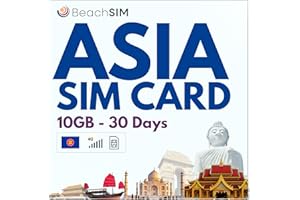 BeachSIM Tarjeta SIM Asia válida Durante 30 días. 10 GB de Datos a velocidades 4G/5G. Tarjeta SIM Solo para Datos. Roaming Gratuito en Indonesia, Filipinas, Tailandia y más de 9 países de Asia.