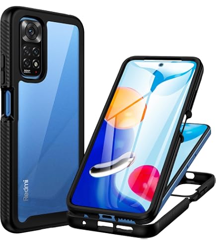 ILING Trasparente Cover per Xiaomi Redmi Note 11 / Redmi Note 11S 4G, 360°Complète Protection Antiurto Custodia con Protezione Schermo Integrata, Ultra Sottile Hard PC Silicone TPU Bumper Caso (Rosso