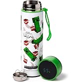 Puckator Steel Thermo Bottle with LED Thermometer - Creeper &amp; TNT - Minecraft 450ml Bottle - Double Wall Design