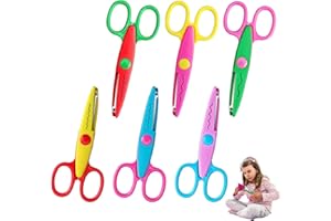 PEYSAITR 6 Pcs Kids Scissors Safety Scissors, Zig Zag Scissors, Colorful Children Serrated Creative Scissors, Toddler Serrated Scissors for Scrapbooking Art DIY Craft Students Teaching Favor Supplies