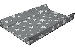 PLASTIMYR Cambiador de Bebe 80x50 cm con Bordes Acolchados - Colchón Cambiador Bebe Rígido Impermeable Fácil de Limpiar - Cambiadores para Comoda de la Habitacion del Bebé (Estrellas Blanco)