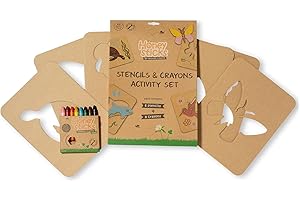 Honeysticks Kids Crayon and Stencil Activity Set - 6 Large Stencils Plus Jumbo Non-Toxic Beeswax Crayons (8pk), First Stencils for Toddler/Preschool Art, Drawing and Colouring, Gifts for Kids 3-5