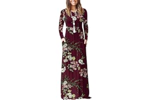 PCEAIIH Women's Casual Sleeveless/Long Sleeve/Short Sleeve Deep V Maxi Dress Loose Long Dresses with Pockets