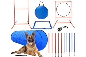 Kvittra Dog Agility Training Equipment - Dog Obstacle Course Training Starter Kit - Pet Outdoor Games with Tunnel, Weave Poles, Adjustable Hurdle, Jump Ring, Pause Box, Toys and Carrying Bag