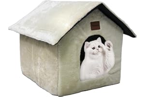 Whiwhi Domek dla kota, przenośne legowisko dla kota, domek dla zwierząt domowych, z pluszową poduszką, składane, miękkie gniazdo dla kota, 45 x 40 x 45 cm