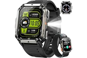 IOWODO Montre Connectée Homme 2025 | Écran 2,01" Autonomie 100 Jours | Lampe Torche LED Boussole | Bluetooth 5.3 | 100+ Modes Sportifs | Indice Protection IP68 Conformité aux Normes Militaires