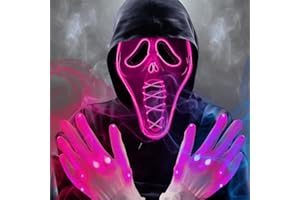 DONGZQAN Ghost Face Mask, Scream Led Mask With Multiple Light Modes, Light Up Mask, Boys Halloween Msk, Glow Msk & Gloves With Lights, Halloween Costumes for Men Adults Kids Boys