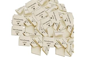Anyasen Etichette Handmade da Cucire 150 Pezzi Handmade with Love Etichette in Tessuto Fatti a Mano per Cucito Craft Fai da Te Decorazione,Beige,4x2cm