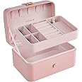 SONGMICS Jewellery Box, 2-Layer Jewellery Storage, 11 x 16 x 8 cm Travel Jewellery Box, Portable Jewellery Case, Small, Spacious, for Larger Accessories, Gift Idea, Jelly Pink JBC166R01
