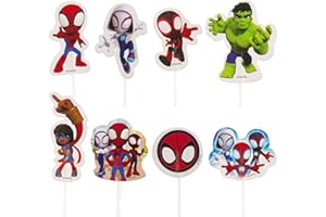 Decorating - Spidey Cupcake Toppers 16 Pieces (8 Designs) - Official Marvel Cake Topper, Sturdy Paper Card with Food Grade Sticks