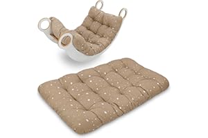 Krabbeldecke für Baby Kissen für Kletterbogen 60x120 cm - Bodenkissen Kinder Matte für Montessori Spielbogen Wippe Kletter Bogen Polster Spieldecke für Kinderzimmer Oeko-Tex Beige mit Weiß Sternen