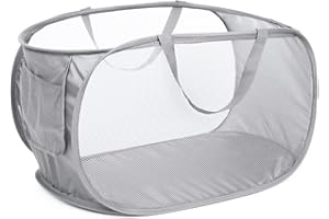 Diggoour Durable Collapsible Laundry Baskets, Mesh Pop Up Laundry Hamper with Handy Pocket, Foldable Clothes Hamper with Reinforced Carry Handles for Laundry, Bathroom, Kids Room or Travel Grey