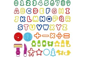 DOITEM Utensili per impastare la plastilina per bambini, stampi per lettere, formine numeriche, accessori per plastilina, 56 pezzi