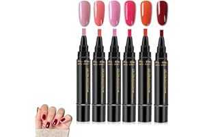 TWINSUN 6PCS Polish Nail Polish Pens UK, Nail Varnish Pens 3 In 1 Gel Nails Polish Pen Set, One Step DIY Nails Varnish Pen, Non UV Gel Nails Polish Crafts Pen, DIY Nail Pens for Girls and Ladies (Set A)