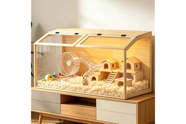 BingoPaw Hamsterbur XXL 120 x 60 x 60 cm trä glas smådjursbur | Smådjursbur med fällbart lock, robust kycklinguppfödningsbox för kycklingar hamst tuggsäker dvärghamster, natur