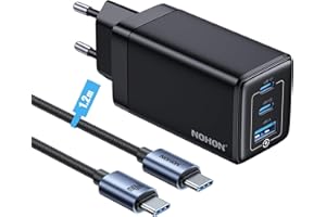 NOHON Caricatore USB-C Rapido Caricabatterie: 65W GaN Alimentatore PD 3.0 con Cavo USB C Ricarica Rapido 140W 1.2M | 3 Porte Compatibile con iPhone 12 13 14 15 Macbook iPad Xiaomi Samsung Galaxy S