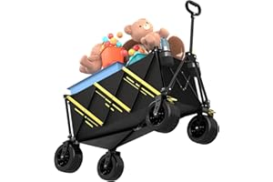 GOGCAMP Carrelli pieghevoli, per raccogliere carichi pesanti da giardino, carrello portatile, carrello per animali domestici, con grandi ruote da spiaggia e portabevande per sport, shopping, campeggio