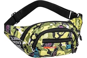 BOBOZHONG Sac Banane，Sac Banane Camouflage，pour Hommes, garçons, Course à Pied, randonnée, Voyage, Escalade, Vacances, Sport(Camouflage Vert)