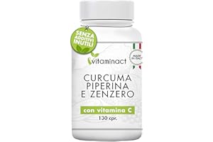 VITAMINACT Curcuma Piperina Plus Zenzero Vitamina C-130 cpr-Altissimo Dosaggio Naturale Di Estratto Curcuma 1280,00Mg-Curcumina 200,00Mg-Piperina 10,00Mg-Potente e Veloce Brucia Grassi-Antinfiammatorio
