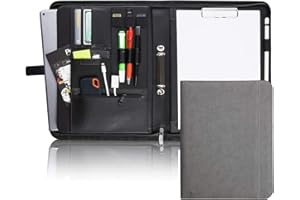 Vebon® Classeur à anneaux A4 "Paris" I Conférencier avec fermeture Éclair + pince I Porte documents A4 + pochette ordinateur portable I organiseur professionnel avec rangement I Simili cuir I Gris