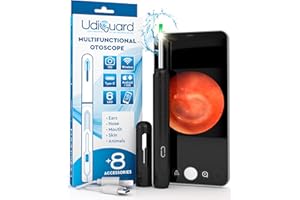 UDIVITA Ear Wax Removal Kit with Camera 1920p 3,6mm WiFi Otoscope - UdiGuard Digital Waterproof Ear Cleaner with 6 LED Lights 8 Ear Spoons for Adults Kids Animals - Compatible with iPhone iPad Android Black