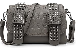 LUI SUI Bolso de Hombro con Remaches de Esqueleto Punk Femenino Bolso de Cuero PU Billetera