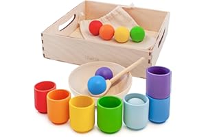 Ulanik Palline arcobaleno in tazze Giocattoli Montessori per bambini per 1 anno + giochi di legno abbinati per bambini in età prescolare per imparare a ordinare e contare i colori - 7 palline