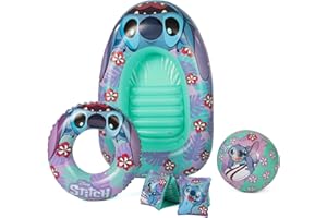 SAMBRO Stitch Inflatable Swim Set | Arm Bands, Swim Ring, Beach Ball & Inflatable Boat | Portable Holiday Swimming Pool Beach Swim Set | Summer Pool Party For Kids | 3+