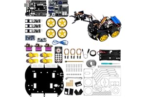 LAFVIN Mechanical 4WD Robot Arm Smart Car Kit - STEM/Graphical Programming Robot Car Compatible with Arduino IDE - Tutorial Included