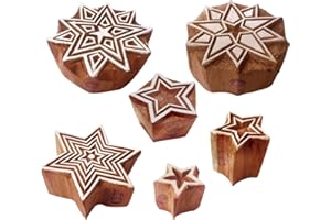 ROYAL KRAFT Fabric Print Stamps Designer Star Round Shape Wooden Blocks (Set of 6) Htag1975