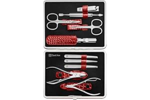 ZWILLING Set manicure (10 pezzi, set completo per unghie di mani e piedi, custodia in vera pelle con struttura in metallo), acciaio inox lucido, edizione coccodrillo, rosso