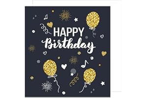 Edition Seidel Kwadratowa kartka urodzinowa premium z kopertą. Kartka z życzeniami Billet Happy Birthday cool mężczyzna kobieta nastolatki kropki balony serca czarne złoto (GQ103 SW024)