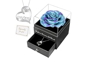 Miofula Rosa Stabilizzata Vera Regalo Mamma Compleanno, Rose Stabilizzate Regali Donna, Rosa Eterna con Collana Argento 925 Donna, Migliore Mamma del Mondo, Regalo Natale San Valentino