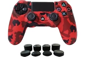 Hikfly Silicone Gel Anti scivolo Copertura del Regolatore Pelle Protettore Caso per Sony Playstation 4 PS4 / PS4 Slim / PS4 Pro Controller con 8 x FPS Pro Thumb grips caps)(Rosaso)