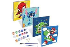 AINVLIYA Malen Nach Zahlen, 4PCS Malen Nach Zahlen Kinder, DIY Handgemalt Ölgemälde Kit mit Rahmen, Pinsel, Acrylfarbe ab 5 6 7 8 9 10 Jahre Kinder Gemälde kreatives Geschenk Home Haus Deko 20 x 20 cm (A)