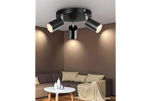 WOWSPEED Lámpara de Techo LED con 3 focos LED GU10 Focos Orientable y Giratorios Negromate LED Plafón Foco de techo LED para Dormitorio, Salas,Sin bombilla, Modernas Plafón con Focos LED Interior