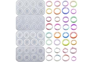 Bekecidi 4 Moldes de Anillos de Resina, Moldes de Resina Epoxi, Moldes de Silicona de Forma Redonda, para Fundición de Resina, Kit de Fabricación de Joyas, Molde de Silicona para Manualidades