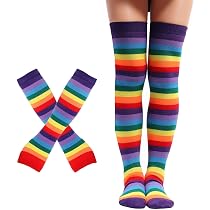 Set Calze Overknee E Guanti Arcobaleno – Perfetto Per Carnevale, Halloween E Feste In Maschera, Look Colorato E Divertente - copertina