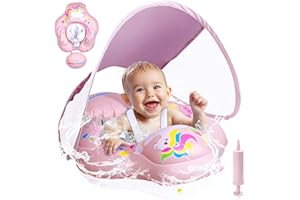 BNEHHOV Bouee Bebe con Toldo UPF 50+ Mejora la Boya Bebé Piscina Prevenir Voltear Flotador de Piscina para Niños de 6 a 36 Meses