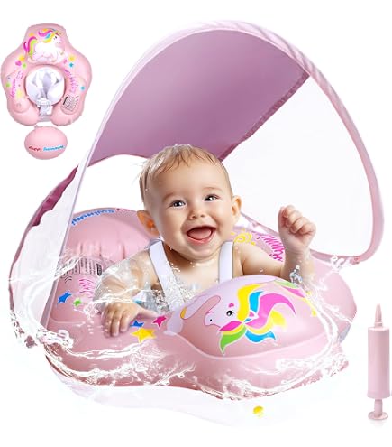 Babyzwemring Met Zonnedak – UPF50+ Bescherming – Verstelbaar – Voor 8–15 Kg – Ideaal Voor Leren Zwemmen