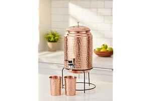 5-liters kopparvattendispenser med stativ och 2 glas | BPA-fri, giftfri