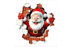 GENERISCH Weihnachtsaufkleber, Weihnachtsmann durch die Wand Motiv Aufkleber, Wandtattoo Weihnachtsmann Wandsticker, Weihnachtsaufkleber Selbstklebend für Wohnzimmer Home Schlafzimmer Fenster Tür Dekor