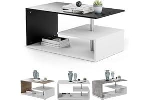 ‎MIADOMODO MIADOMODO® Couchtisch - 90x50 cm, mit Stauraum, Modern, Eckig, Asymmetrisch, Leicht, Lang, Niedrig, Weiß mit Betonoptik/Eichenoptik/Grau - Wohnzimmertisch, Sofatisch, Kaffeetisch (Weiß-Dunkelgrau)
