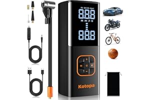 ‎KOTOPA Kotopa Elektrische Luftpumpe, 150 PSI Luft Kompressor, 12V Anschluss & Kabellose Wiederaufladbare Luftpumpe für Auto/Fahrrad(Schwarz)