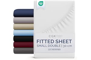 CGK UNLIMITED Small Double Fitted Bed Sheet 120x190x30cm - Deep Fitted Sheet for Mattresses up to 30 cm (12") - Soft Brushed Microfiber - Wrinkle, Shrinkage & Fade Resistant - OEKO-TEX - White - Bottom Sheet