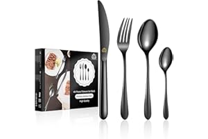 vancasso Set Posate Colorate, Set Posate Nero 48 Pezzi in Acciaio Inox 18/10 per 12 Persone, 12 Cucchiaio, 12 Forchetta, 12 Coltelli, 12 Cucchiaino Tè per l'Inaugurazione della Casa