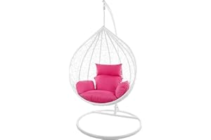 Kideo Komplettset: großer Hängesessel mit Gestell & Kissen, Korbsessel, Poly-Rattan (Korb & Gestell: weiß, Kissen: pink Nest (3333 hot pink))